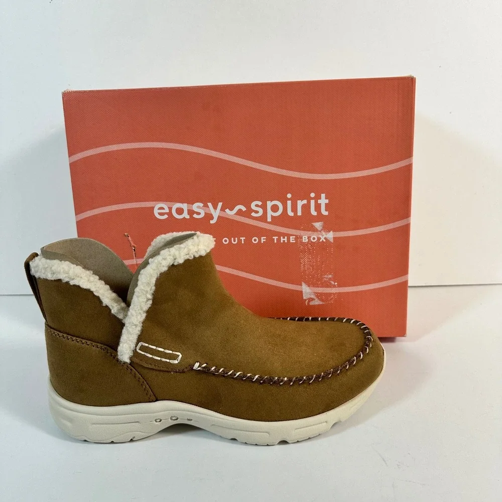 New in‎ Box Easy Spirit Brown Faux Suede Faux Fur Lined Slip-On Booties 7M